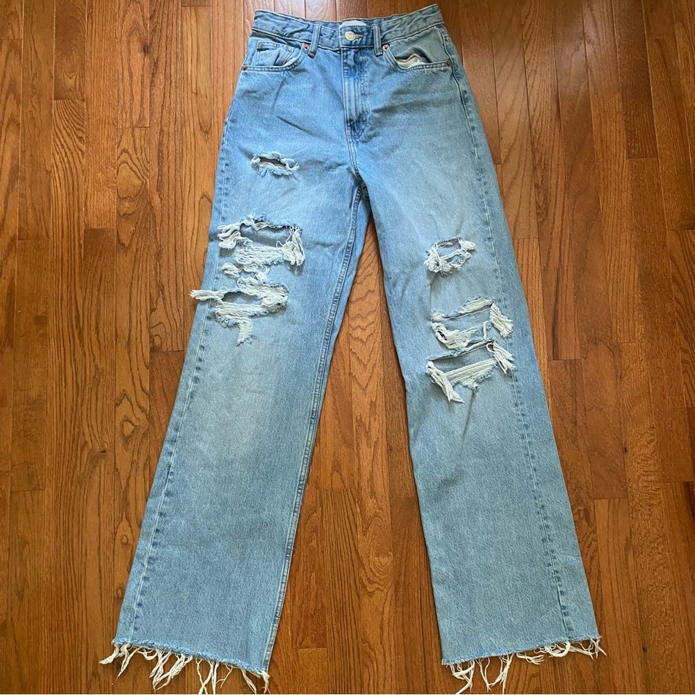 Zara Wide Leg Ripped Jeans